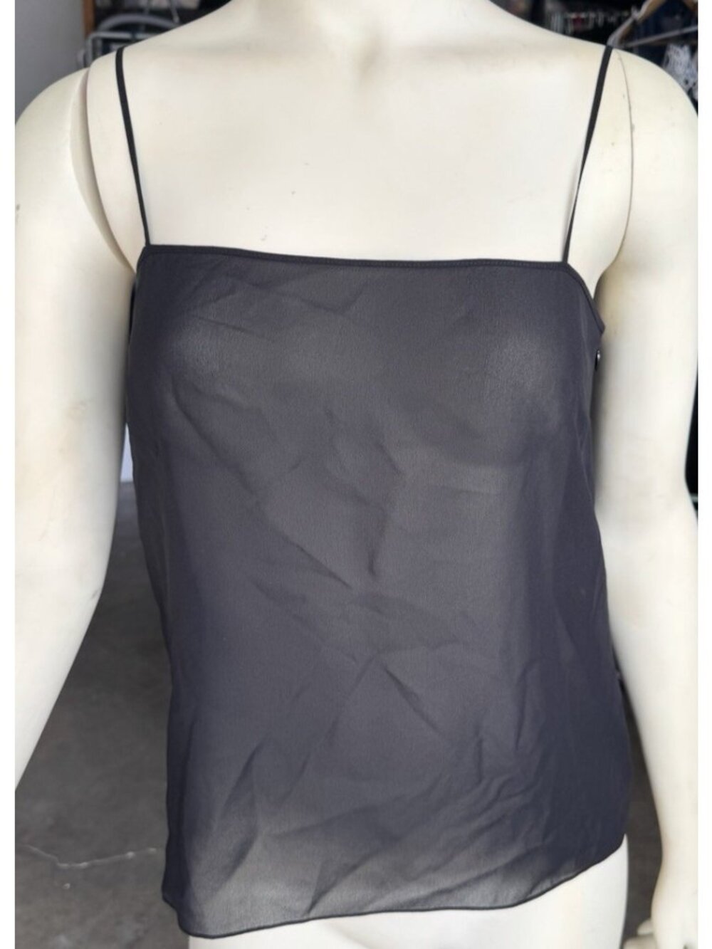Christian Dior Women Silk Size 4 Top Spaghetti Strap Zipper Italy Black Sheer